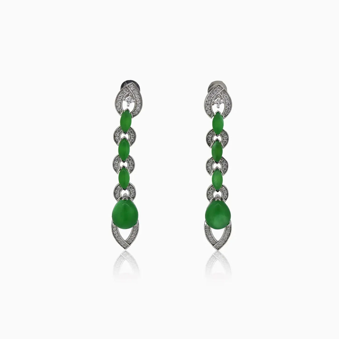 Elegant Silver & Green Stone Dangle Earrings- Made With Pure 925 Silver