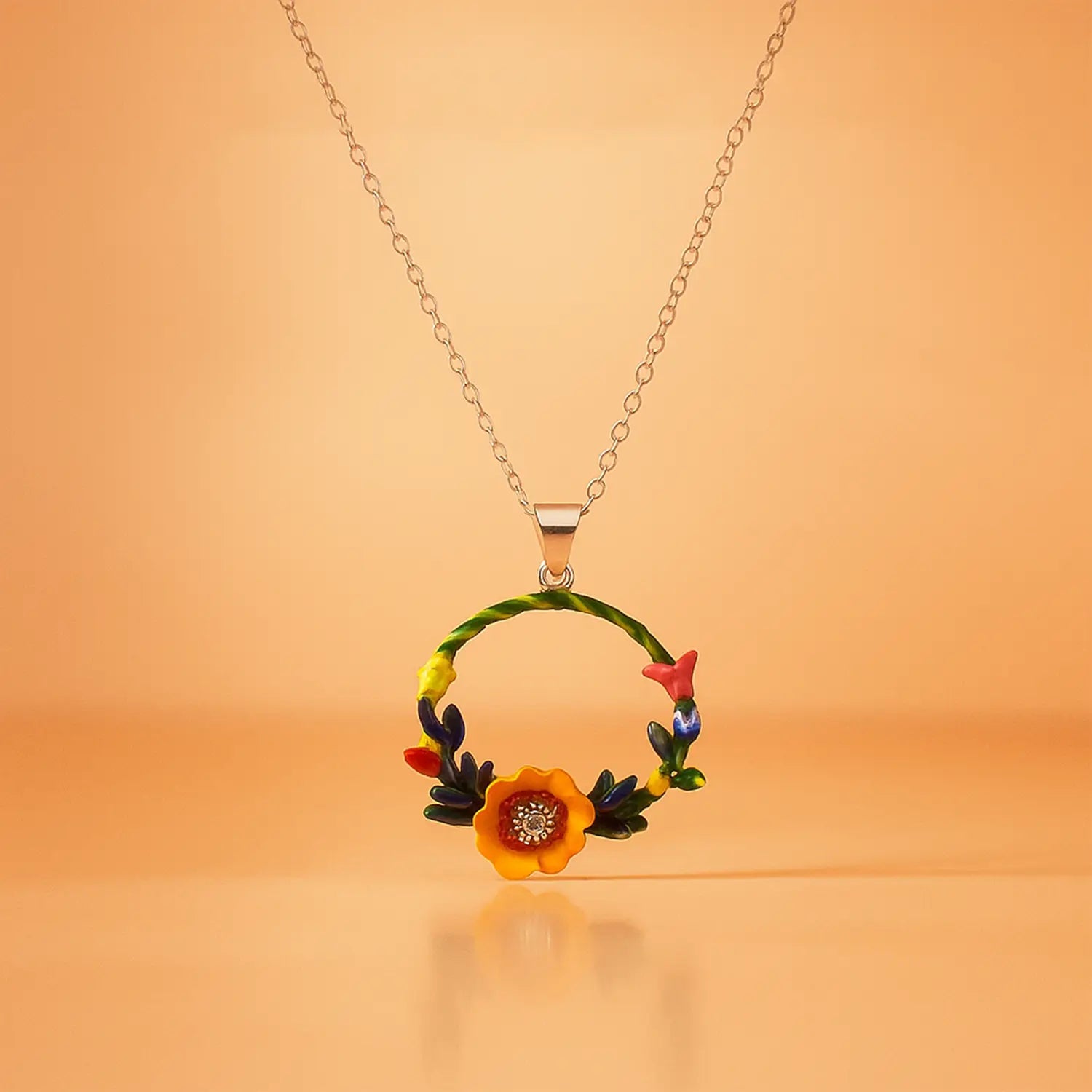 Floral Wreath Silver Necklace- Made With Pure 925 Silver