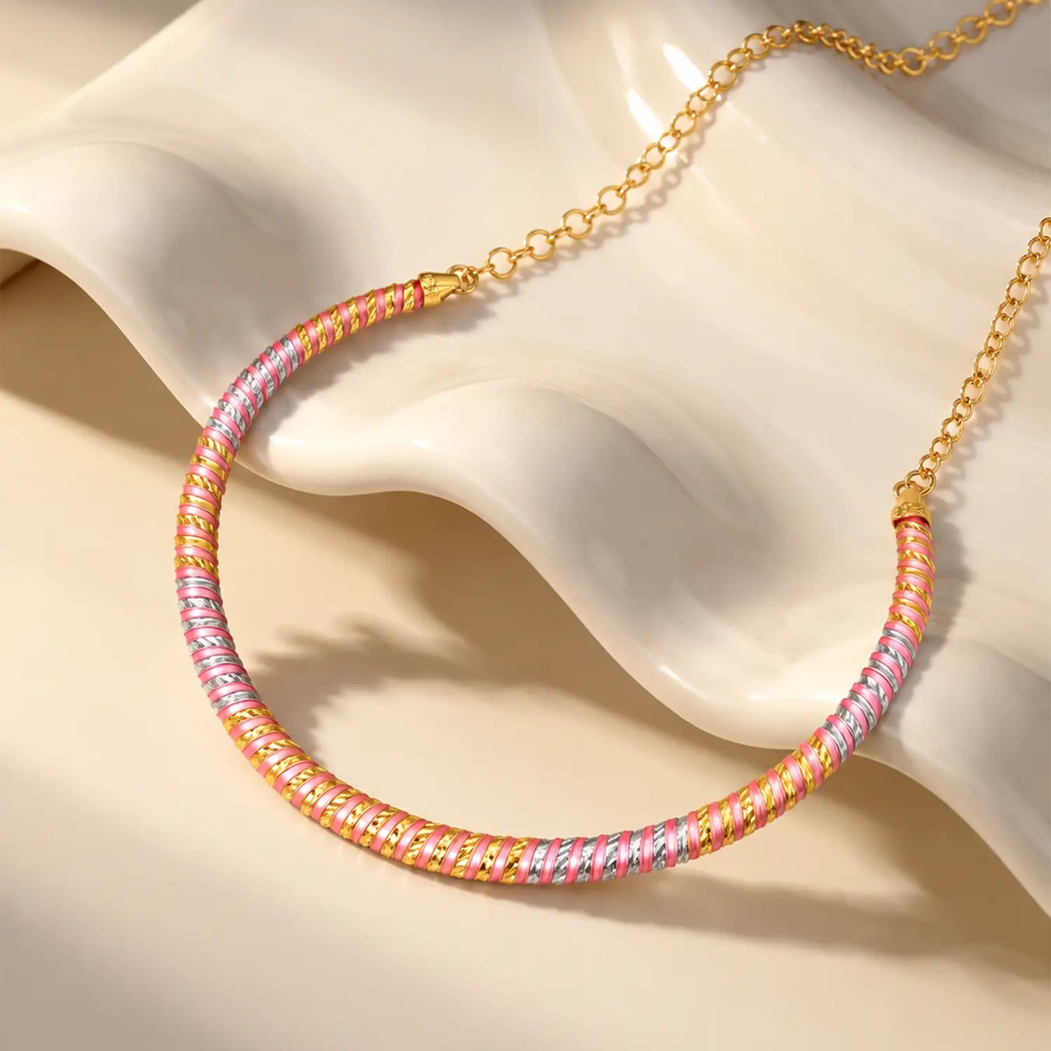 Pink & Gold Spiral Design Silver Necklace - Made With Pure 925 Silver