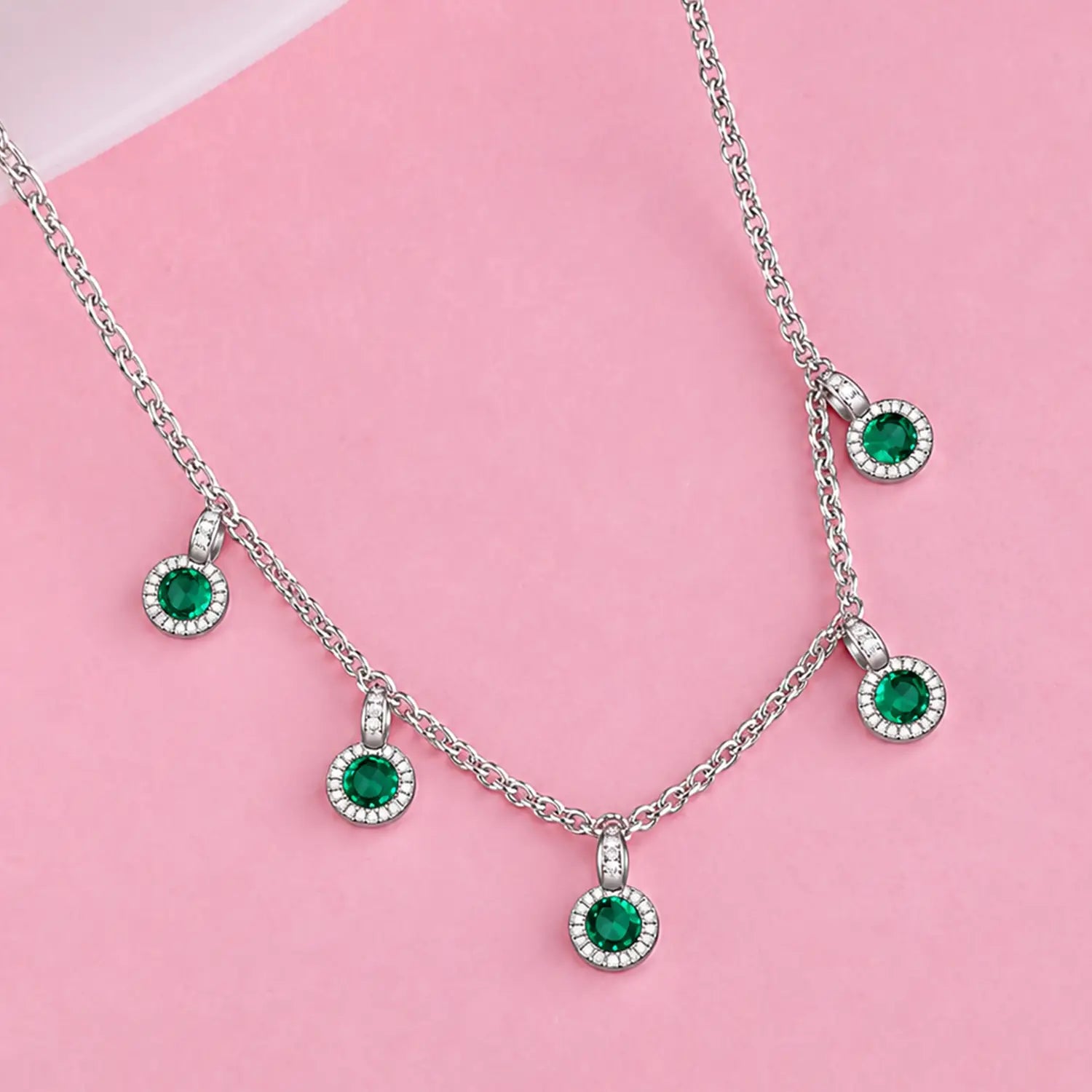 Emerald Halo Charm Silver Chain for Women - Made With Pure 925 Silver