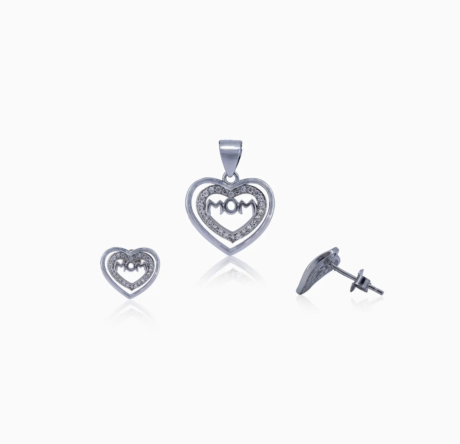 Silver Mom Pendant with & Earrings Set with CZ Stones - Made With Pure 925 Silver