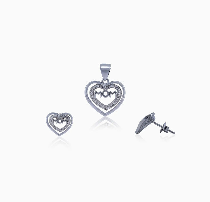 Silver Mom Pendant with & Earrings Set with CZ Stones - Made With Pure 925 Silver