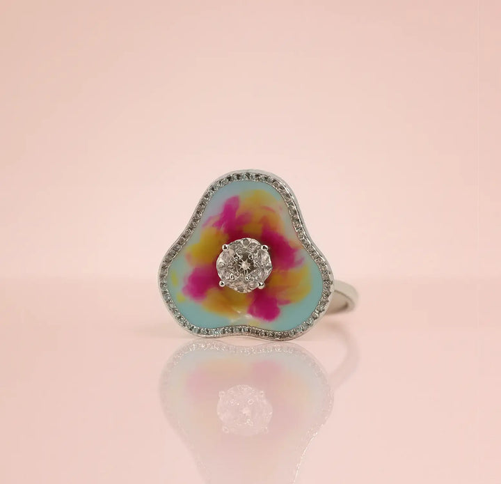 Silver Multicolor Floral Ring - Made With Pure 925 Silver