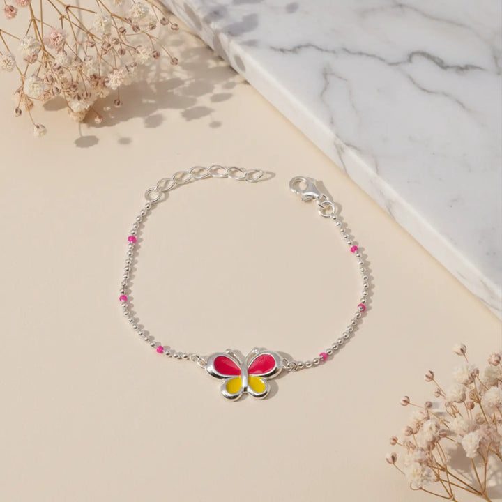 Butterfly Enamel Charm Pure Silver Bracelet - Made With Pure 925 Silver