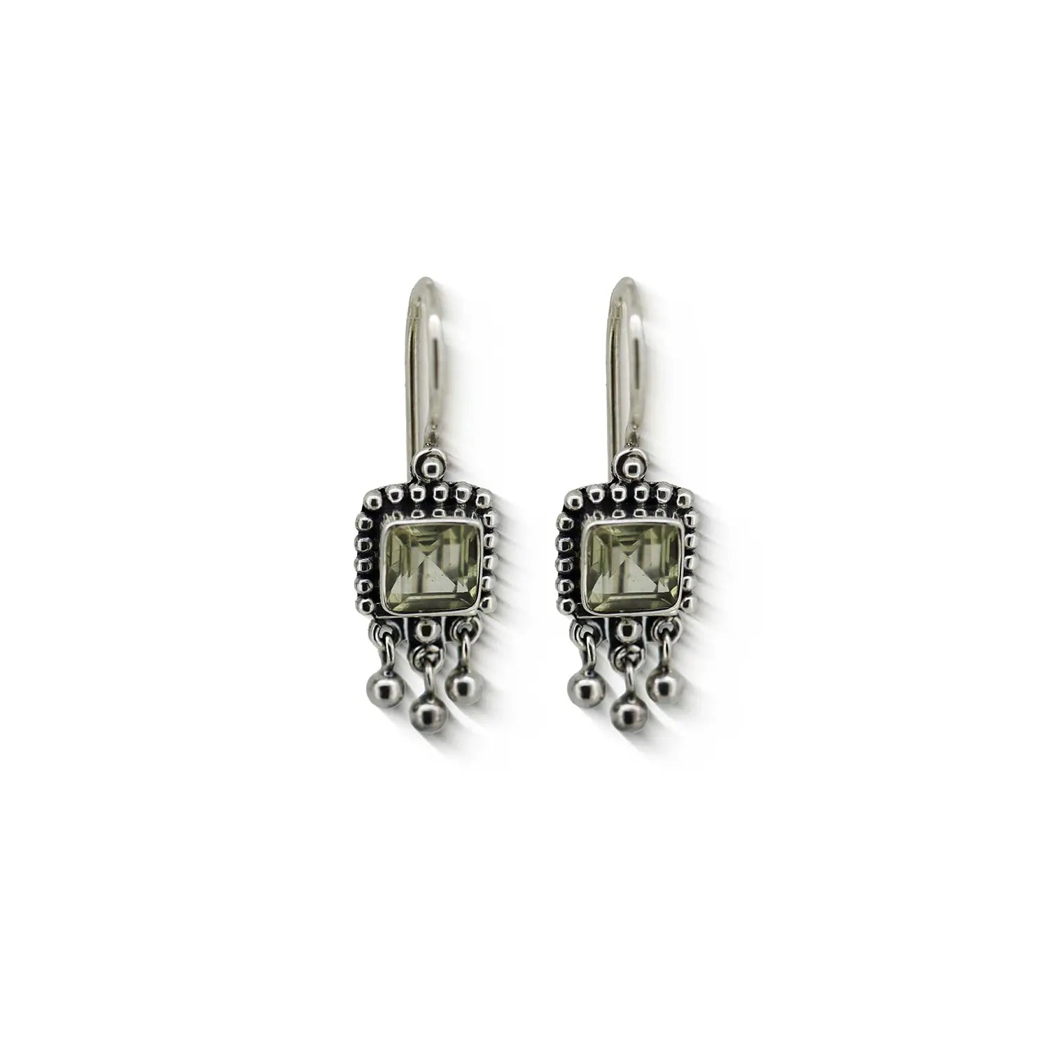 Pure Silver Square Green Stone Earrings- Made With Pure 925 Silver