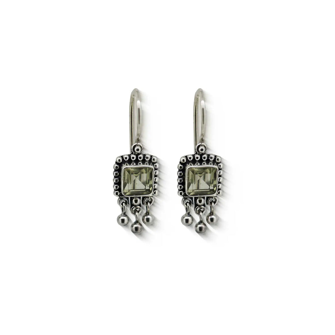 Pure Silver Square Green Stone Earrings- Made With Pure 925 Silver