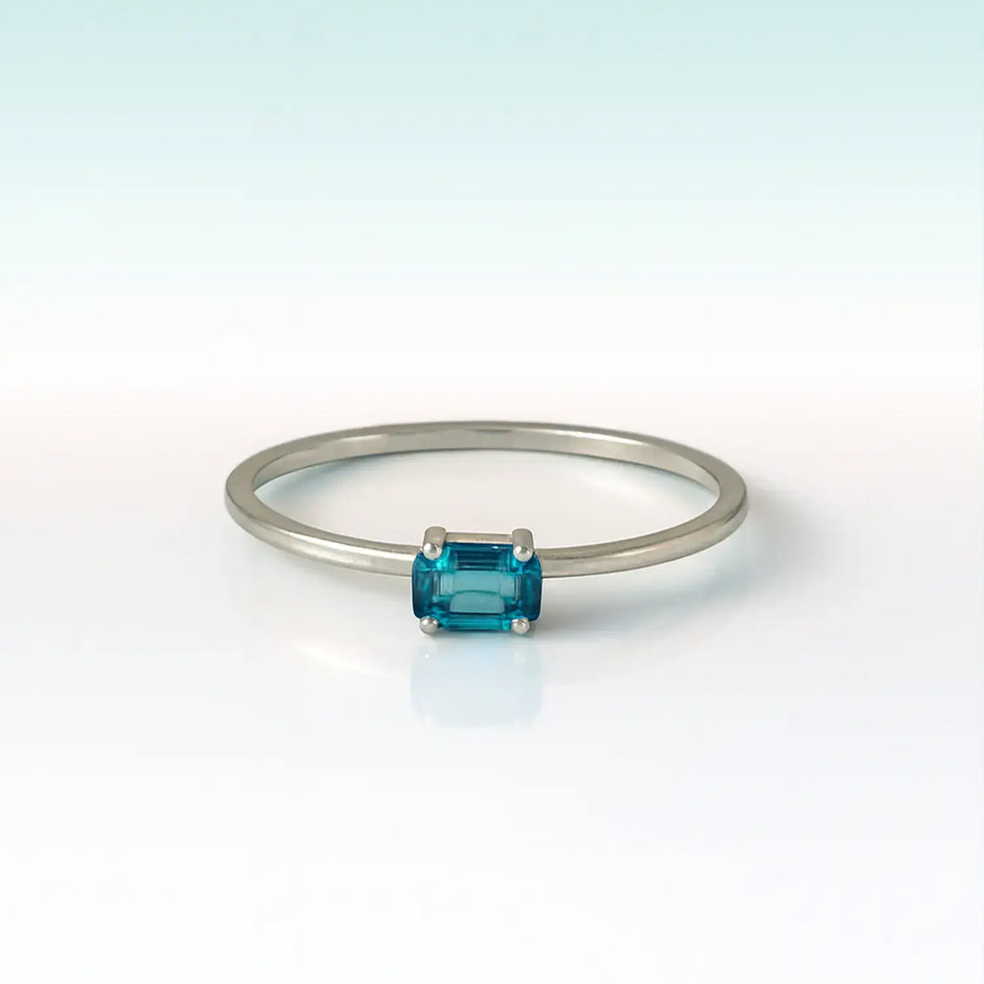 Blue Emerald-Cut Solitaire Silver Ring - Made With Pure 925 Silver