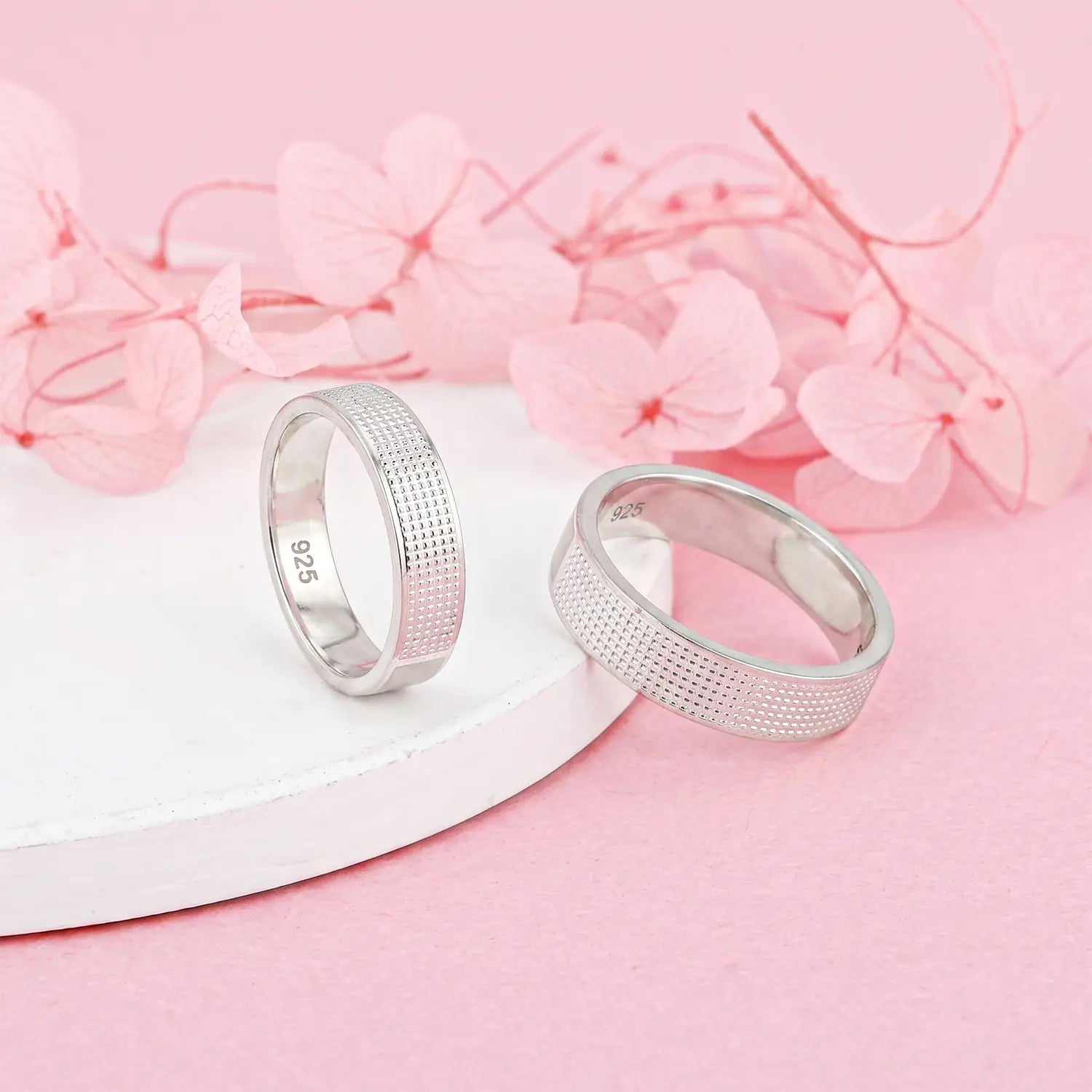 Classic Textured Couple Band Rings - Made With Pure 925 Silver