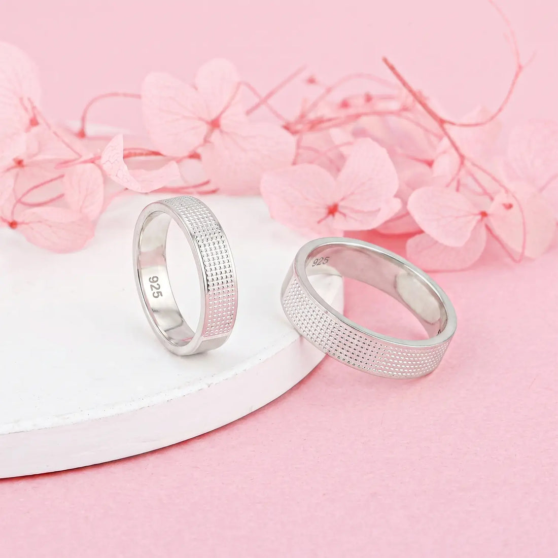 Classic Textured Couple Band Rings - Made With Pure 925 Silver