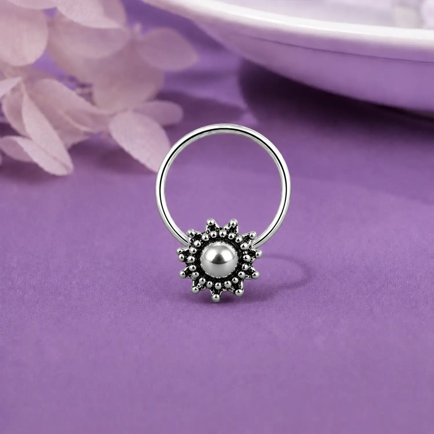Vintage Bloom Oxidised Silver Nose Pin- Made With Pure 925 Silver