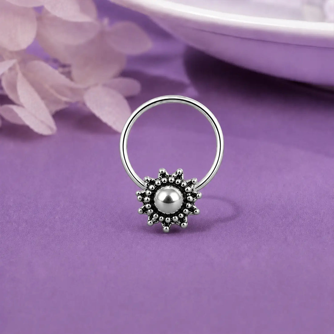 Vintage Bloom Oxidised Silver Nose Pin- Made With Pure 925 Silver