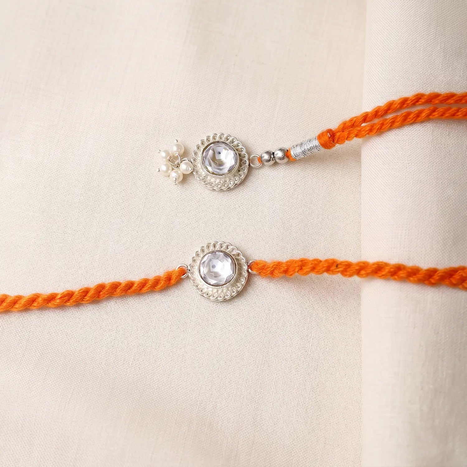 Elegant Crystal Silver Rakhi & Lumba Set - Made With Pure 925 Silver