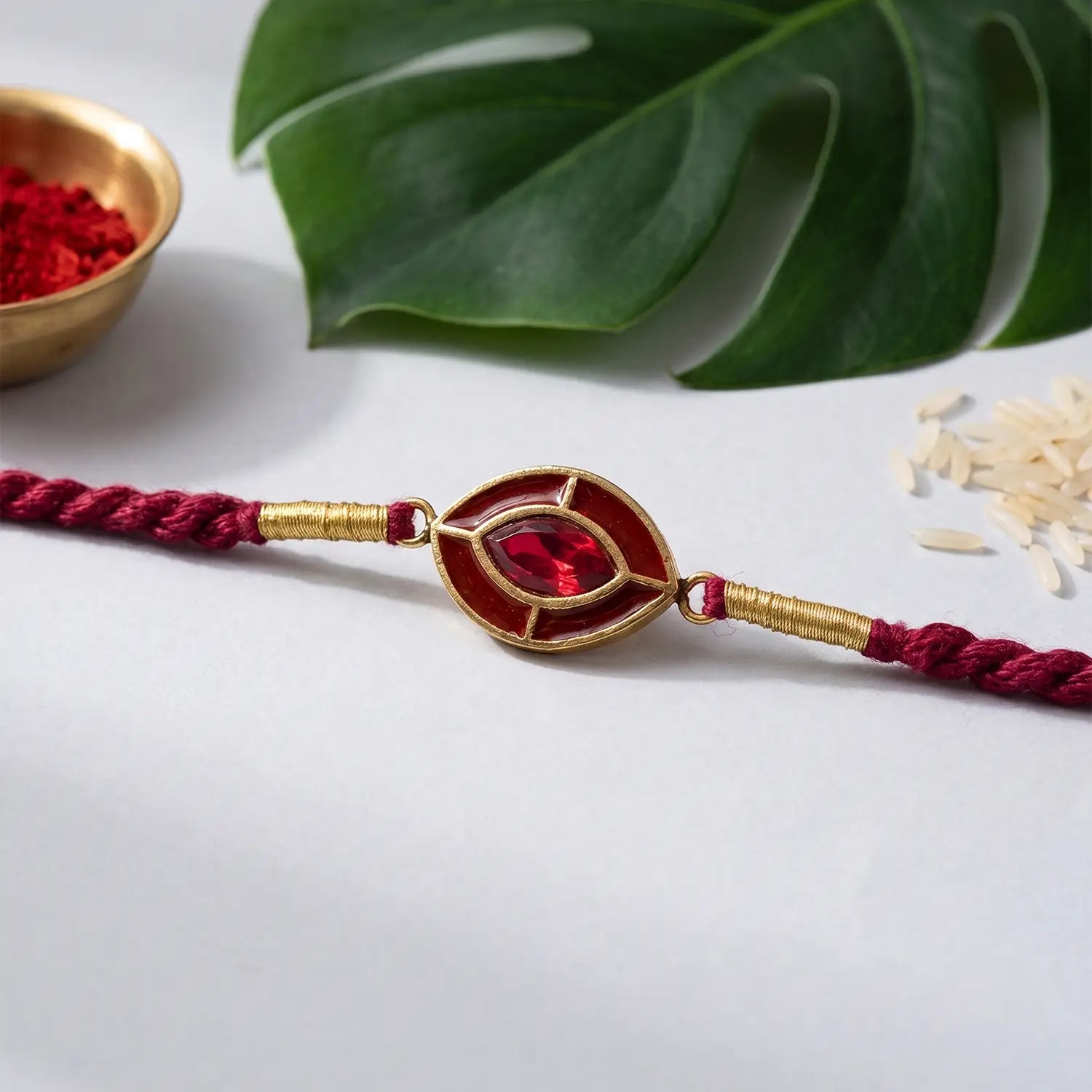 Traditional Silver Rakhi with Ruby Red Stone - Made With Pure 925 Silver