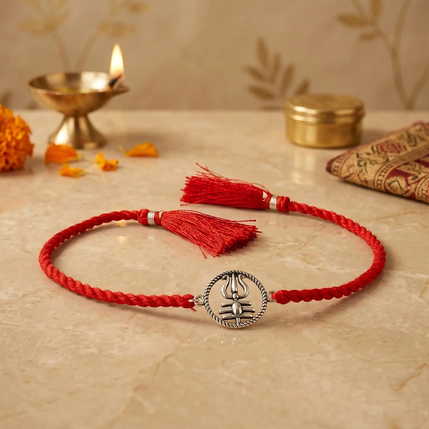 Trishul Mahadev Silver Rakhi - Made With Pure 925 Silver