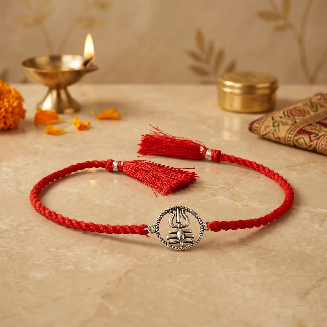 Trishul Mahadev Silver Rakhi - Made With Pure 925 Silver