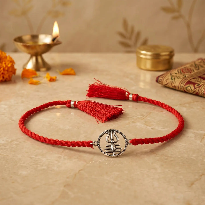 Trishul Mahadev Silver Rakhi - Made With Pure 925 Silver