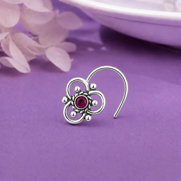 Tribal Trefoil Oxidized Silver Nose Pin- Made With Pure 925 Silver