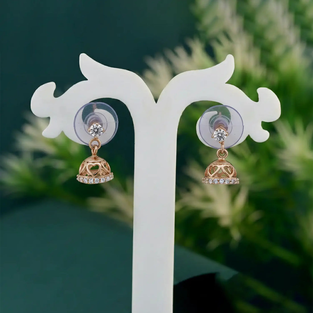 Heart Motif Gold-Plated Silver Jhumki Stud Earrings- Made With Pure 925 Silver