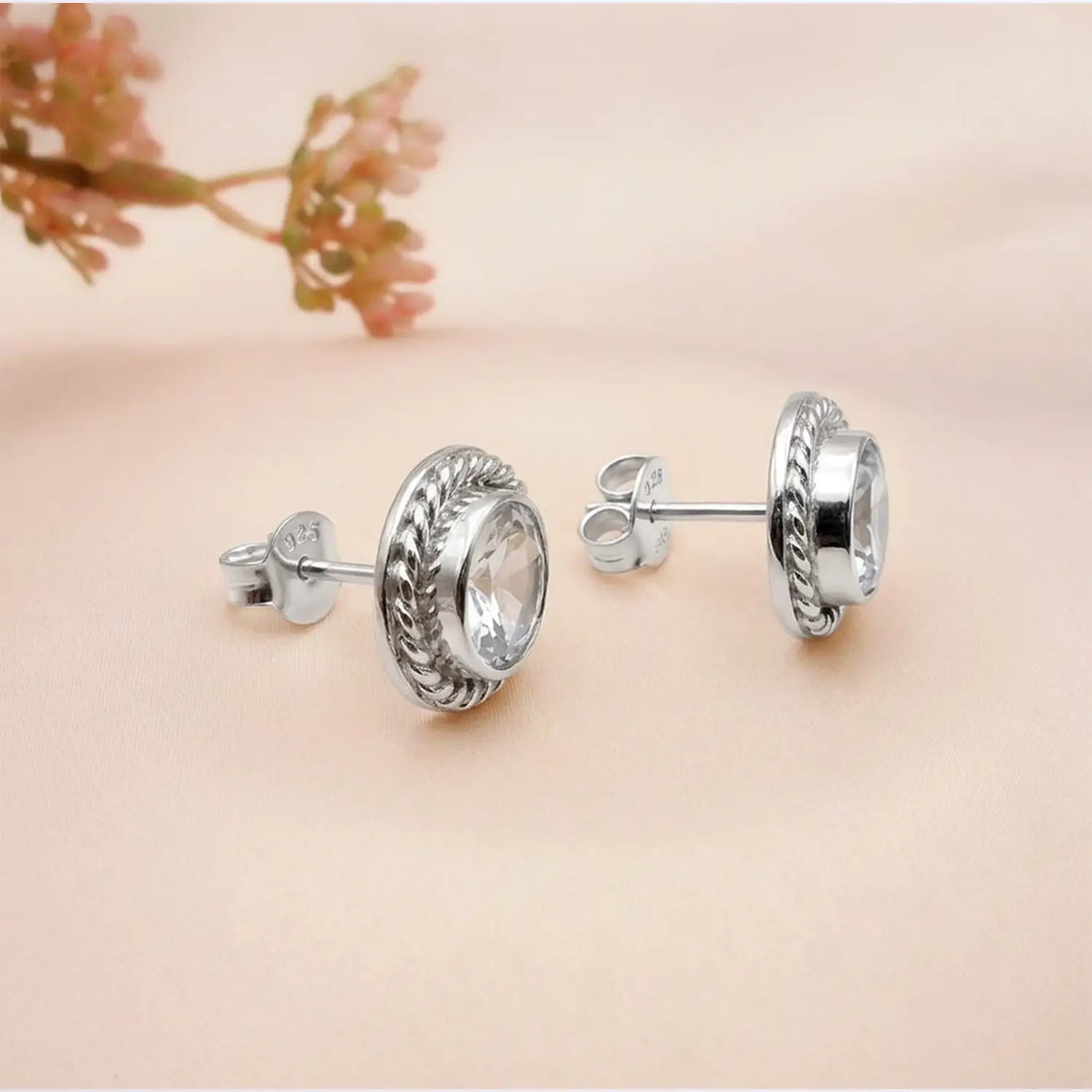 Elegant Crystal Halo Sterling Silver Stud Earrings - Made With Pure 925 Silver