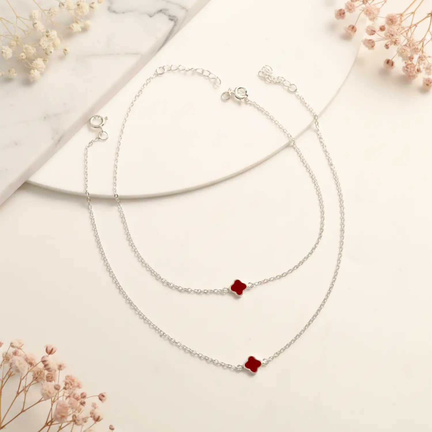 Red Clover Pure Silver Anklet- Made With Pure 925 Silver