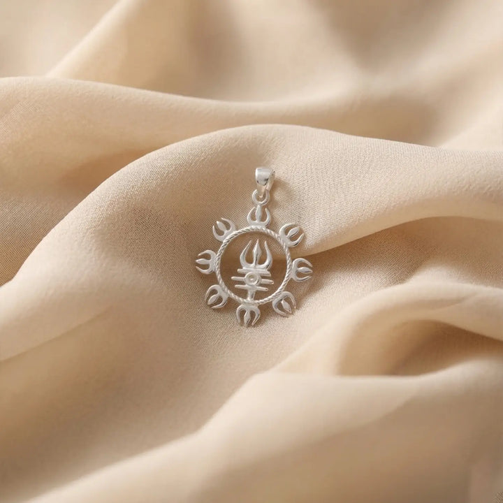 Divine Trishul Circle Pure Silver Pendant- Made With Pure 925 Silver