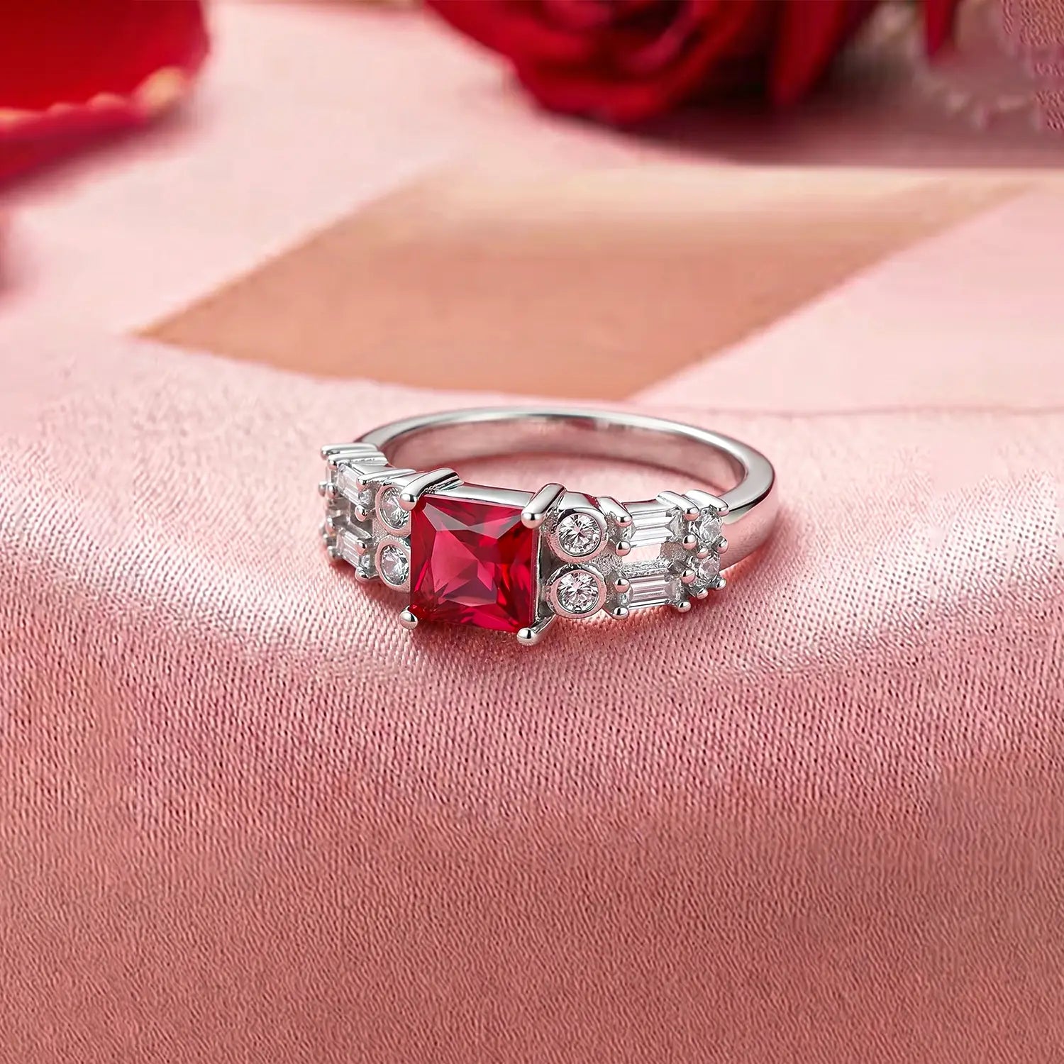 Crimson Elegance Pure Silver Ring - Made With Pure 925 Silver