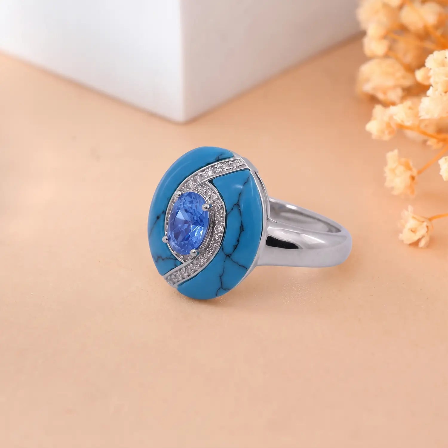 Elegant Turquoise Stone Sterling Silver Ring - Made With Pure 925 Silver