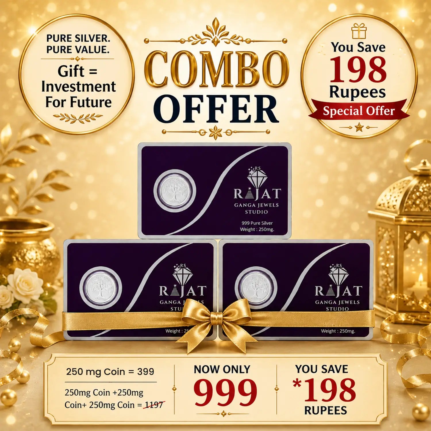 925 Pure Silver Coin Combo Pack (3 × 250mg) – Premium Gift Collection