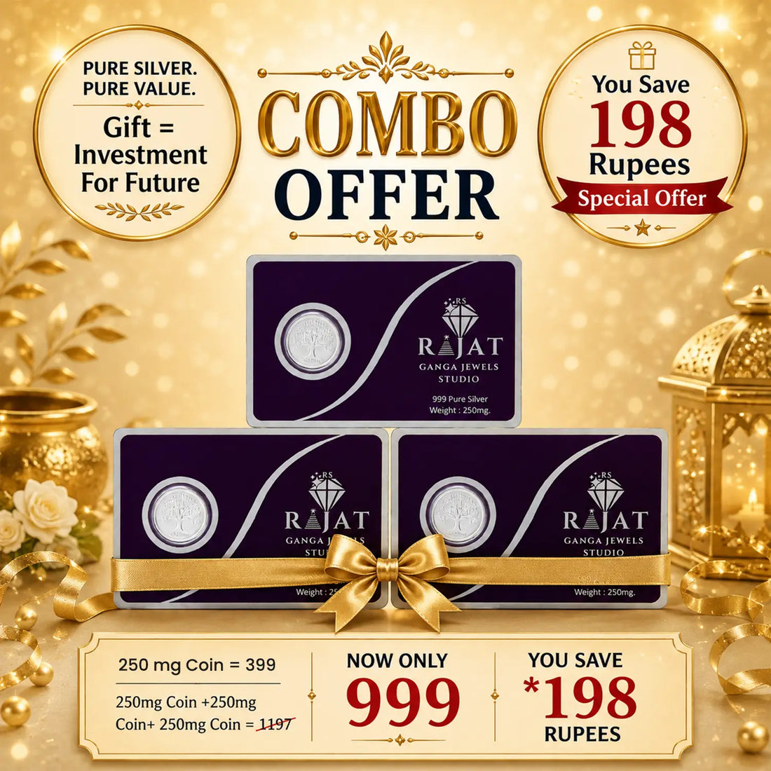925 Pure Silver Coin Combo Pack (3 × 250mg) – Premium Gift Collection