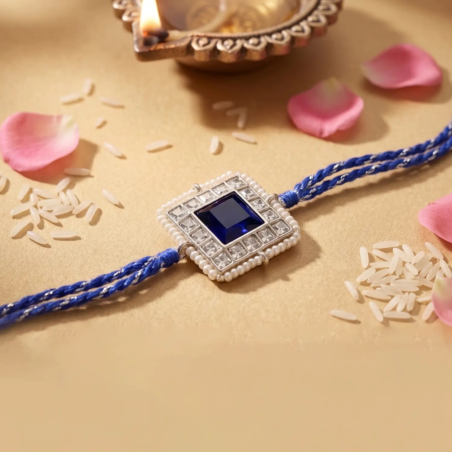 Royal Blue Stone Silver Rakhi - Made With Pure 925 Silver