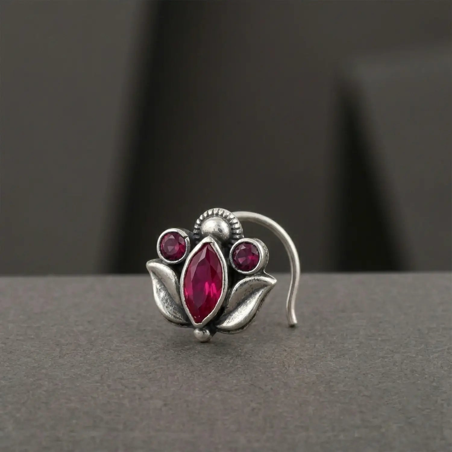 Lotus Bloom Pink Stone Sterling Silver Nose Pin - Made With Pure 925 Silver