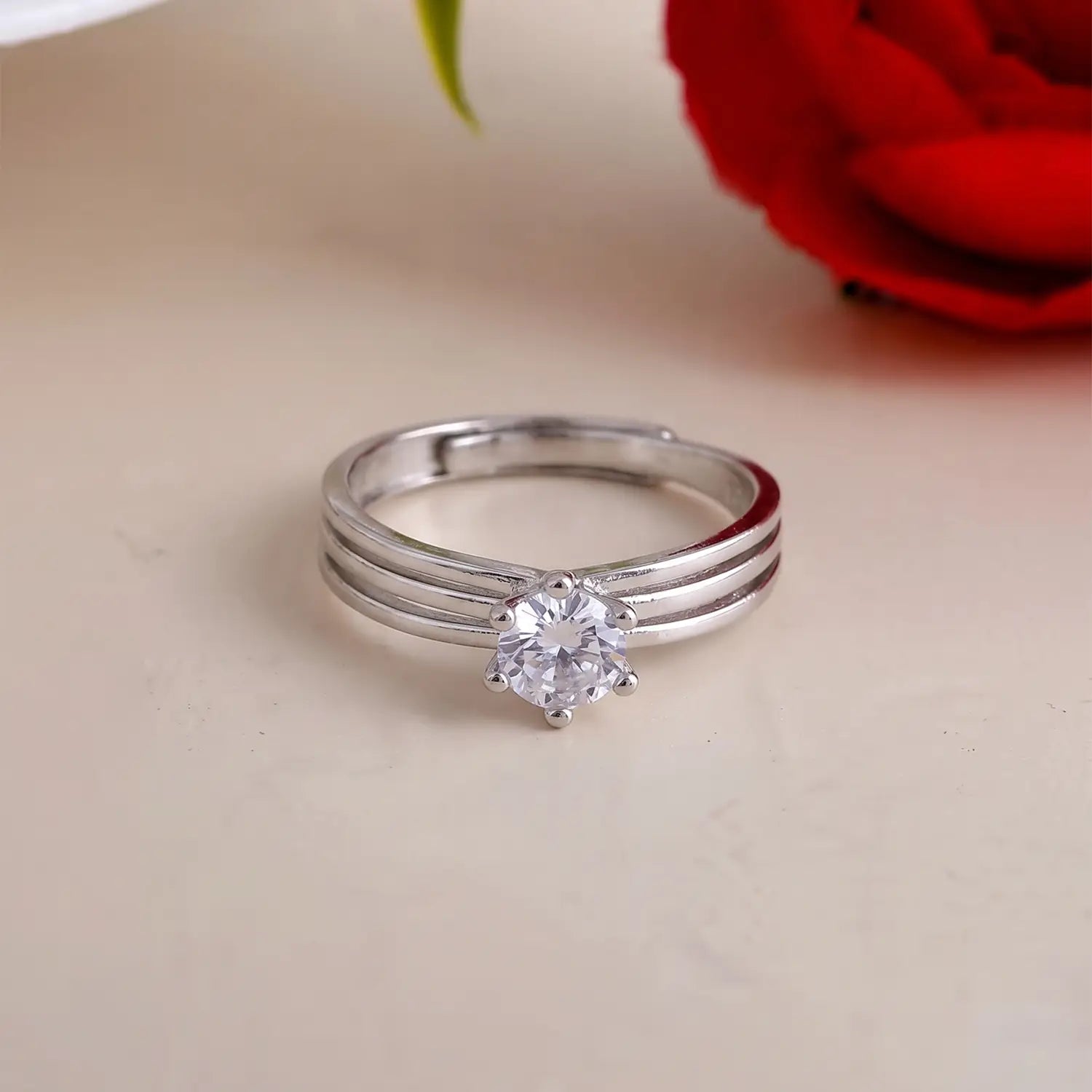 Classic Solitaire Sterling Silver Ring - Made With Pure 925 Silver