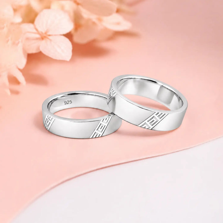Elegant Greek Accent Couple Band Rings - Made With Pure 925 Silver