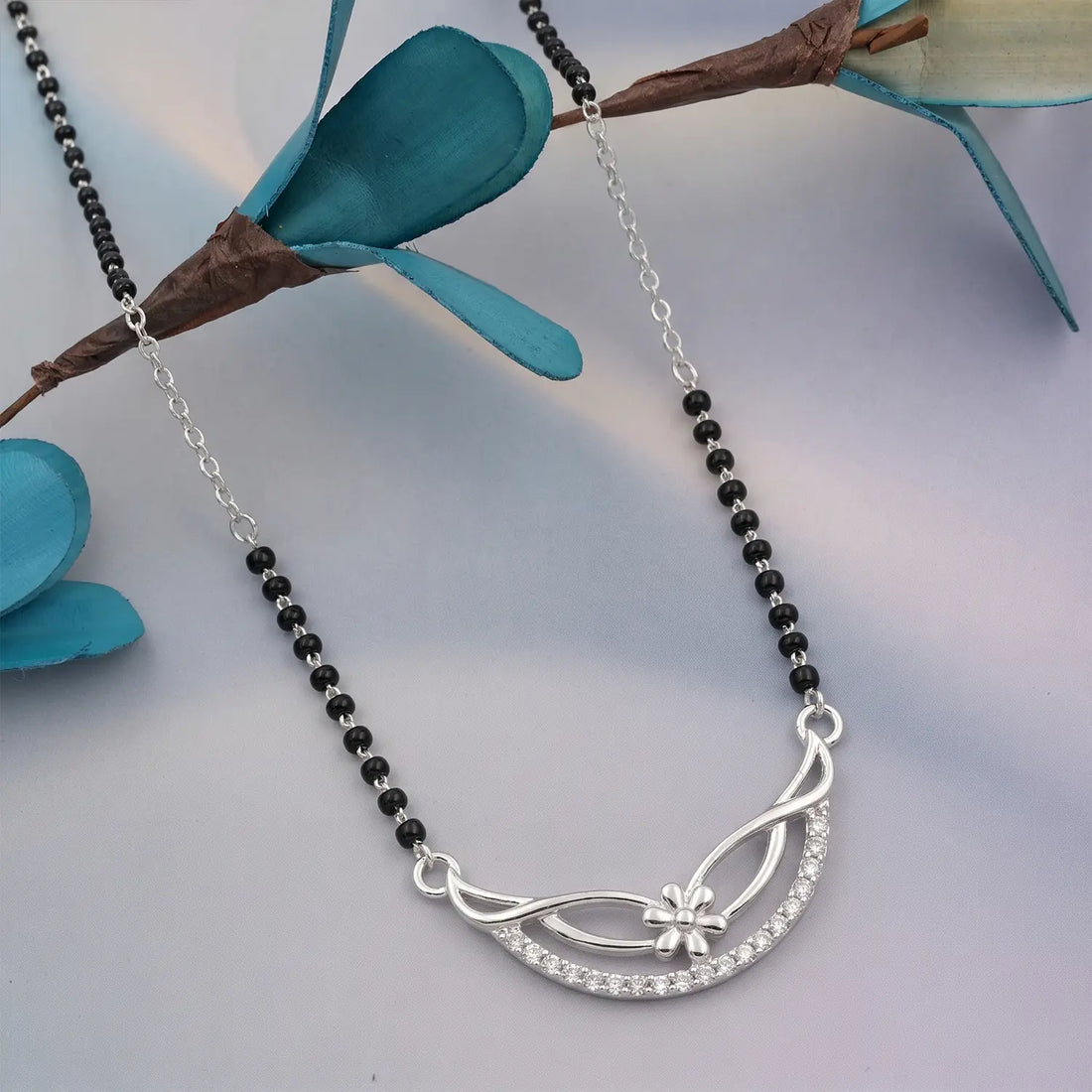 Elegant Floral Curve Silver Mangalsutra - Made With Pure 925 Silver
