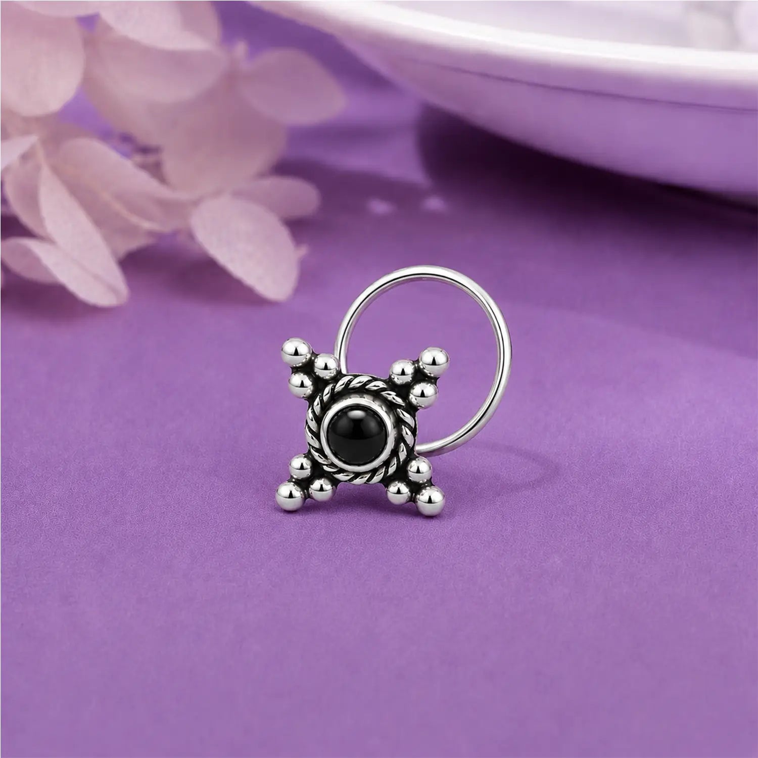 Star Radiance Oxidised Silver Nose Pin- Made With Pure 925 Silver