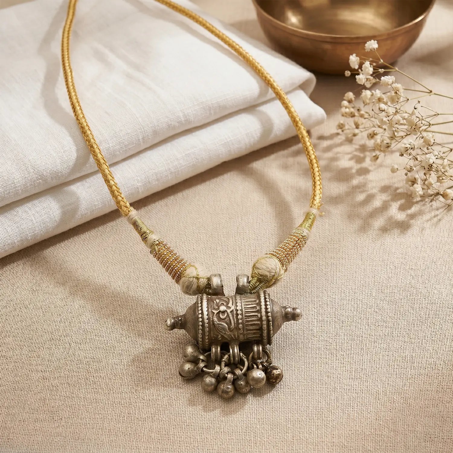 Traditional Tribal Ghungroo Pure Silver Pendant - Made With Pure 925 Silver
