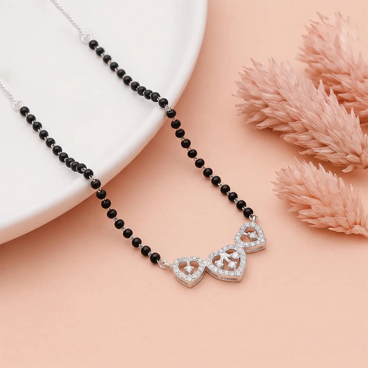 Elegant Triple Heart Silver Mangalsutra - Made With Pure 925 Silver