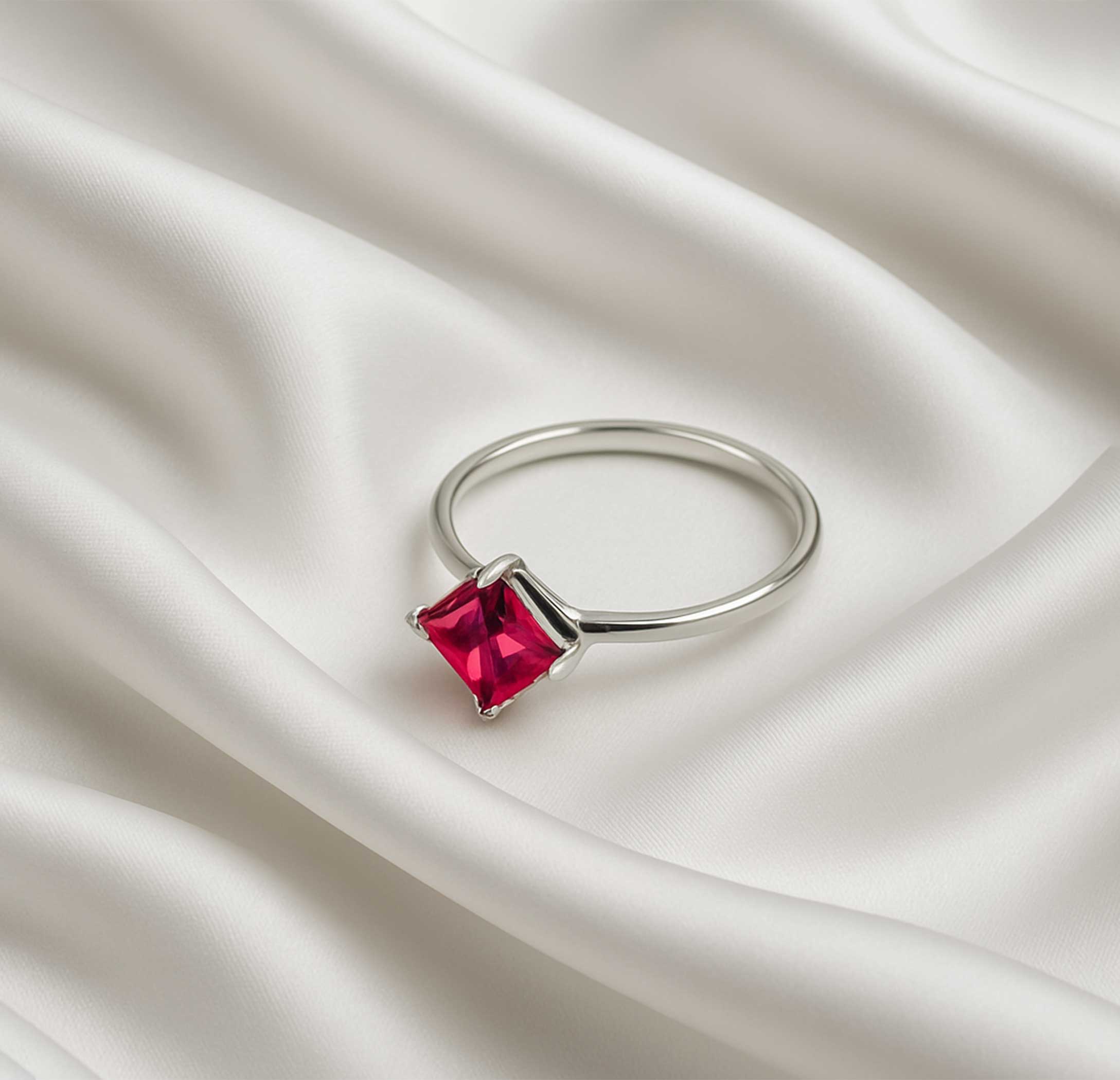 Pure Silver Princess-Cut Ruby Red Ring - Made With Pure 925 Silver