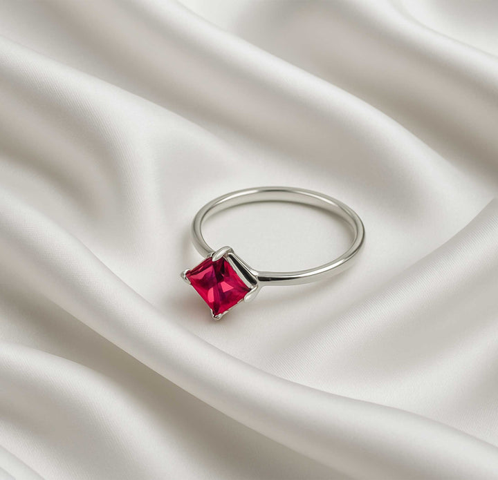 Pure Silver Princess-Cut Ruby Red Ring - Made With Pure 925 Silver