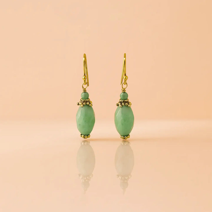 Gold-Plated Sterling Silver Earrings with Green Aventurine Drops- Made With Pure 925 Silver