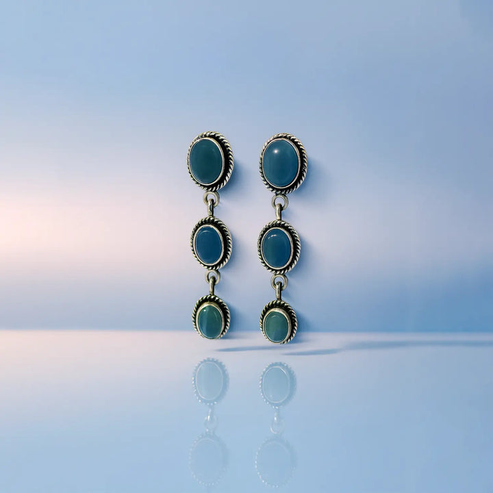 Pure Silver Drop Earrings with Blue - Made With Pure 925 Silver