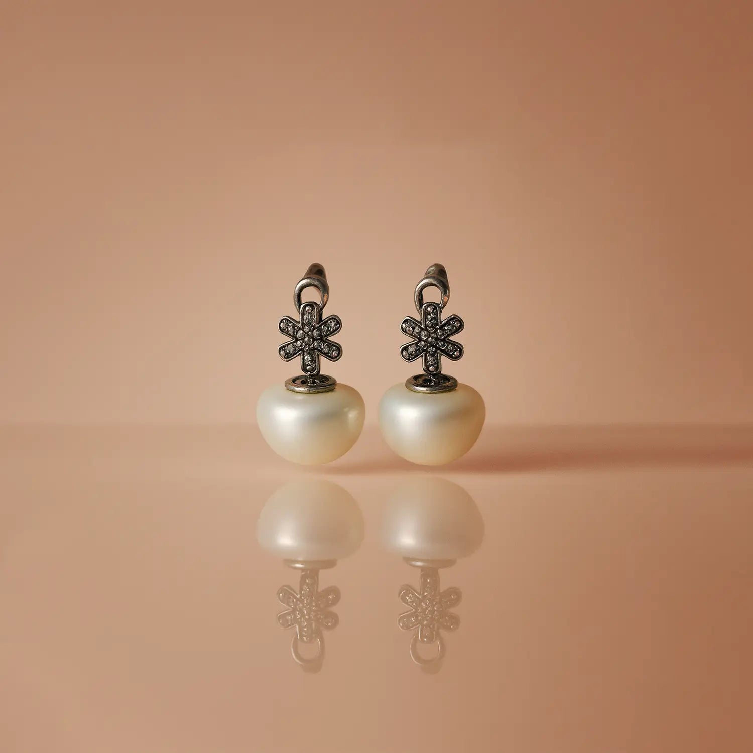Pure Silver Floral Pearl Drop Earrings- Made With Pure 925 Silver
