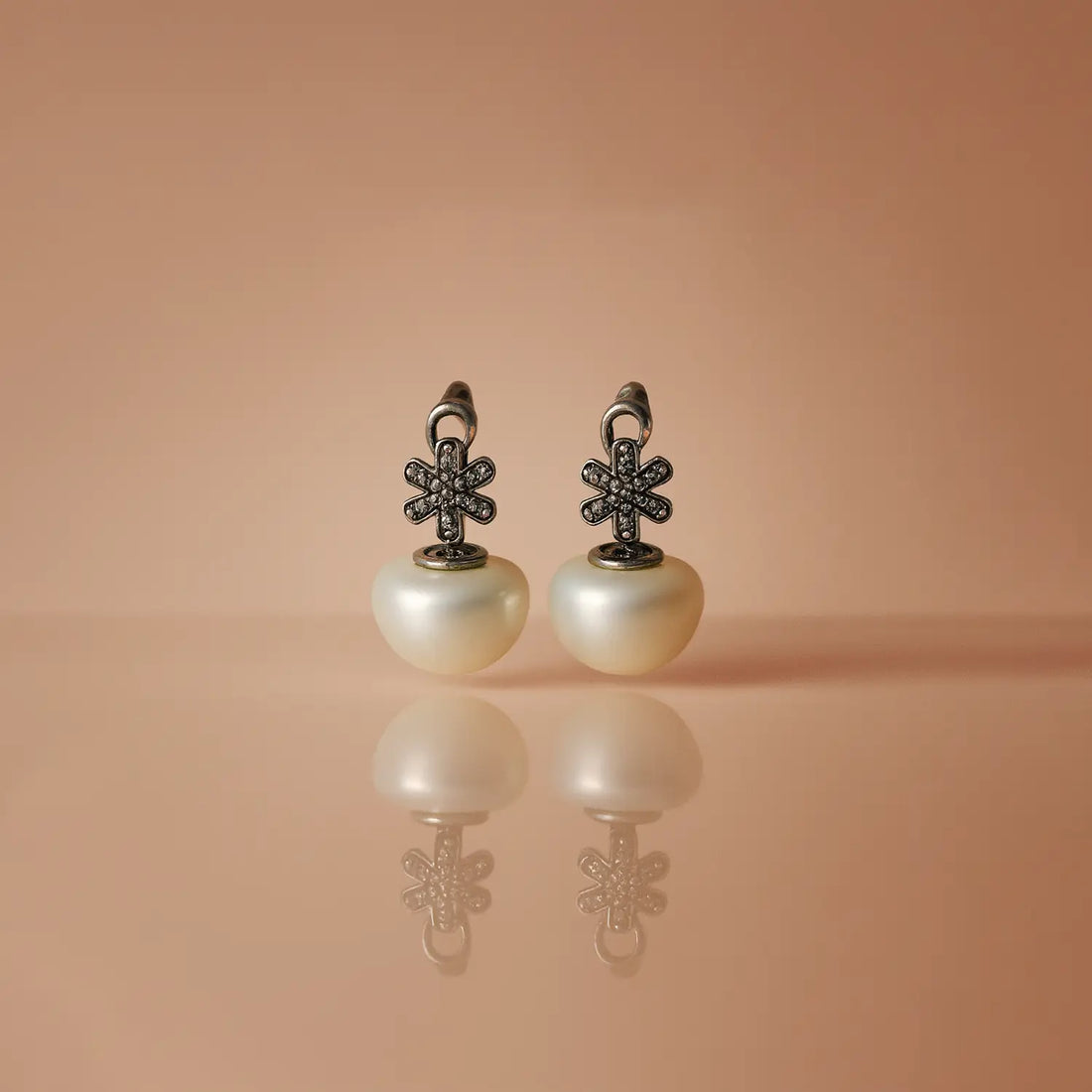 Pure Silver Floral Pearl Drop Earrings- Made With Pure 925 Silver