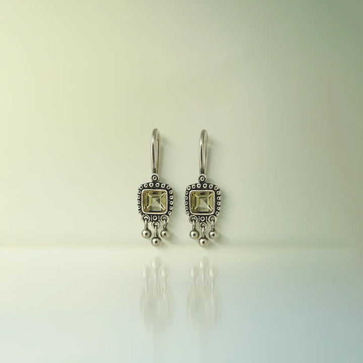 Pure Silver Square Green Stone Earrings- Made With Pure 925 Silver