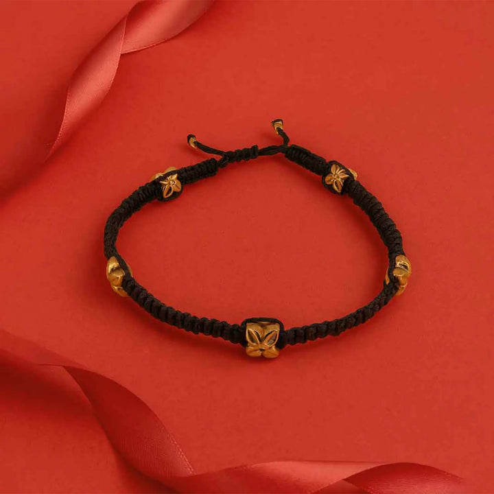 Black Thread Adjustable Silver Butterfly Charm Anklet (Single Piece)- Made With Pure 925 Silver