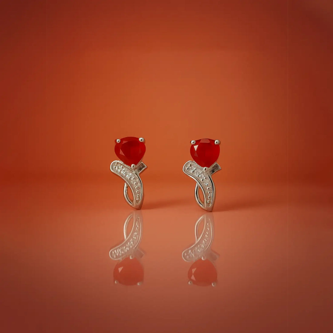 Silver Heart  Red Stone Earrings- Made With Pure 925 Silver