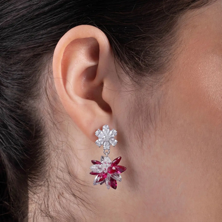 Ruby Blossom Drop Earrings - Made With Pure 925 Silver