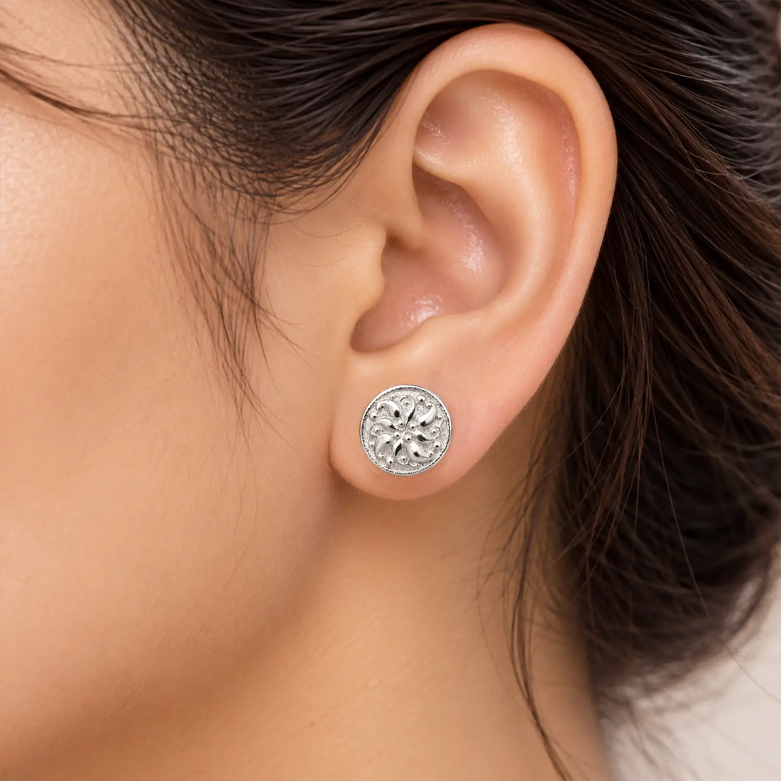 Ornate Floral Filigree Silver Stud Earrings - Made With Pure 925 Silver