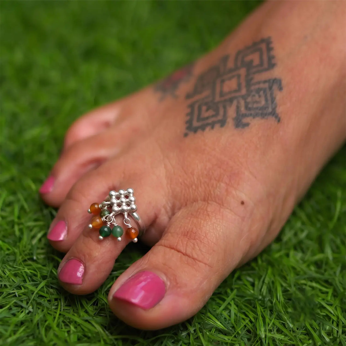 Pure Silver Toe Rings with Colorful Beads- Made With Pure 925 Silver