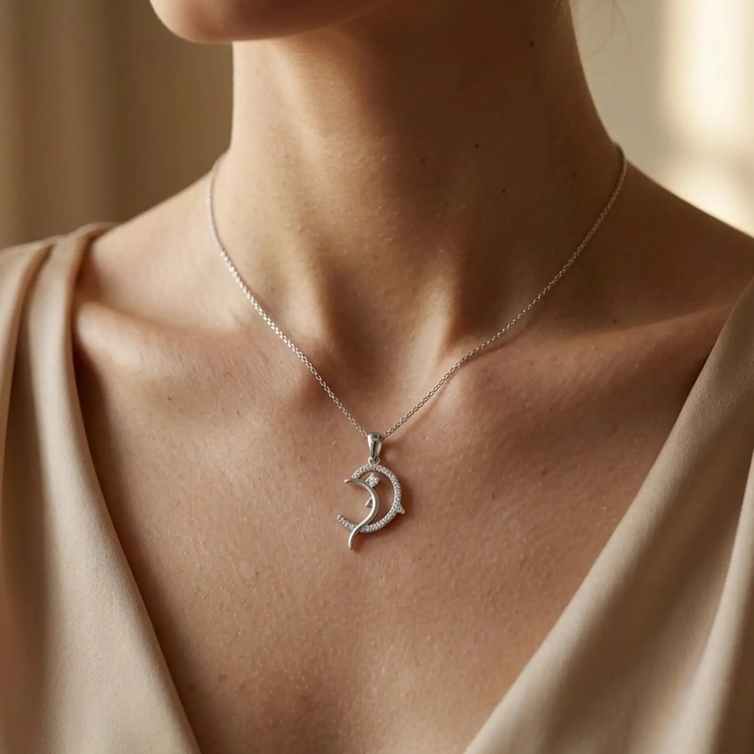 Elegant Dolphin Curve Pure Silver Pendant- Made With 925 Pure Silver